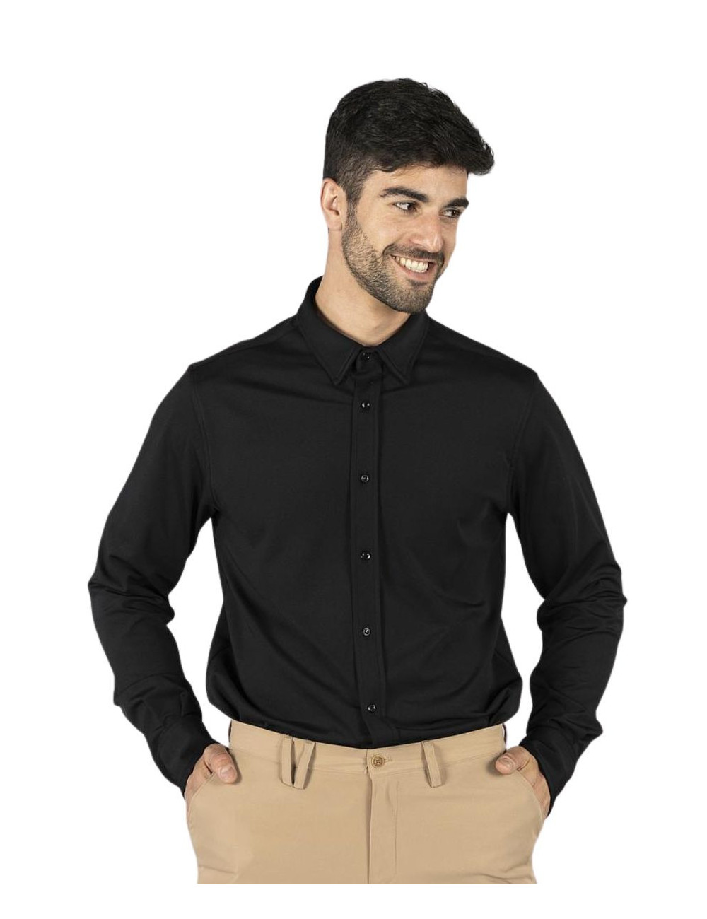 CAMISA INTERLOCK CUELLO CAMISERO LUZON NEGRA 260001 HOMBRE